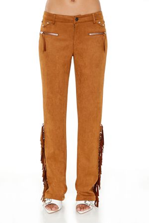 PINE BARK Rhinestone Fringe Faux Suede Pants, image 2
