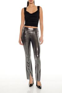 SILVER Metallic Mid-Rise Flare Leggings, image 1