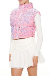 PINK Iridescent Sequin Faux Fur Vest, image 4