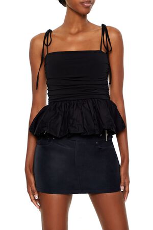BLACK Tie-Strap Peplum Cami, image 1