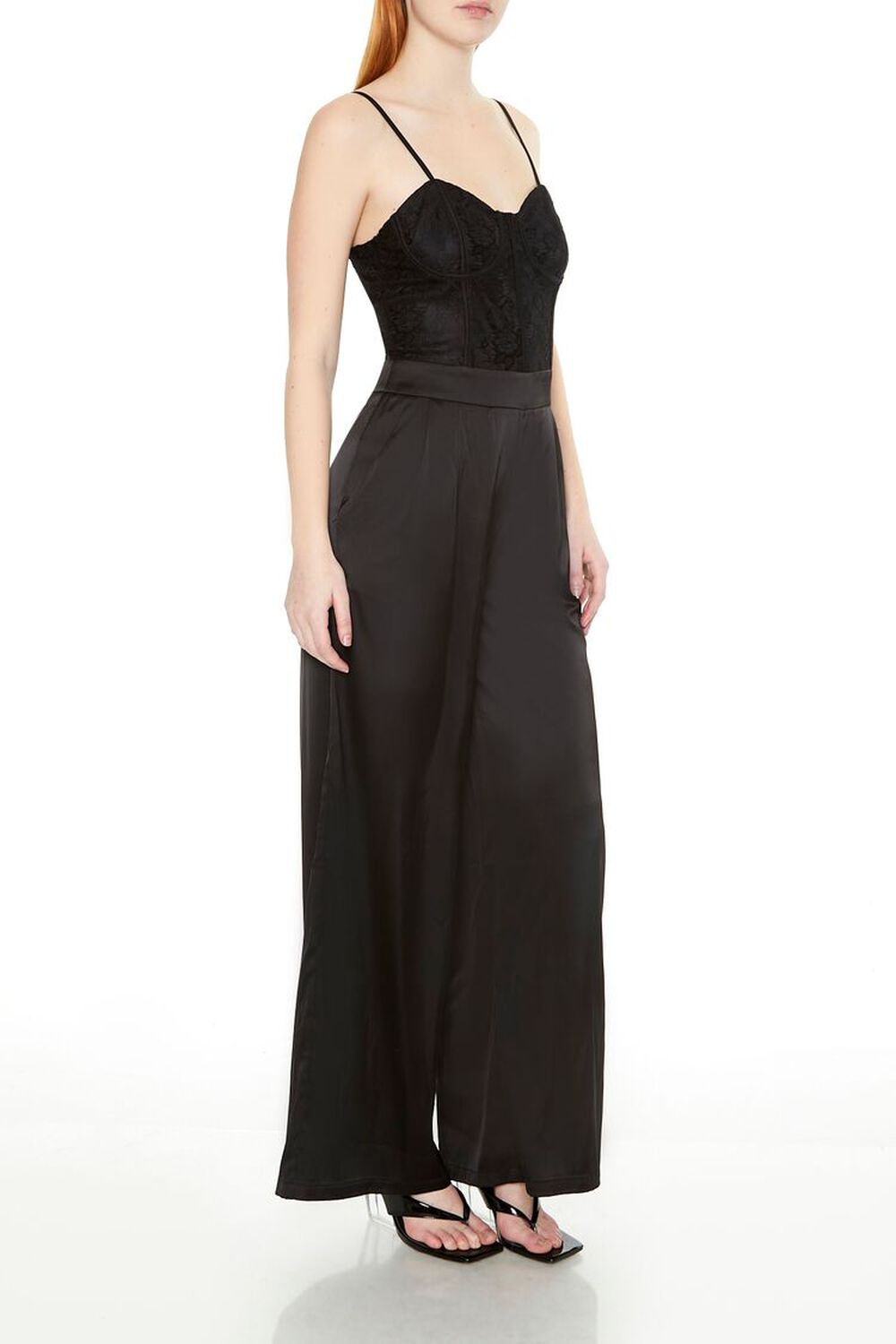 BLACK Satin & Lace Bustier Jumpsuit, image 2