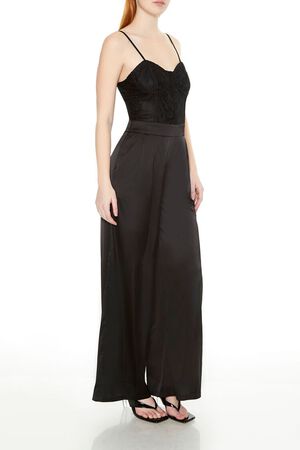 BLACK Satin & Lace Bustier Jumpsuit, image 2