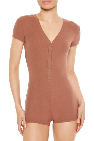 HEATHER GREY Ribbed Knit Lounge Romper, image 2