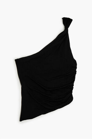 BLACK Twisted One-Shoulder Crop Top, image 1