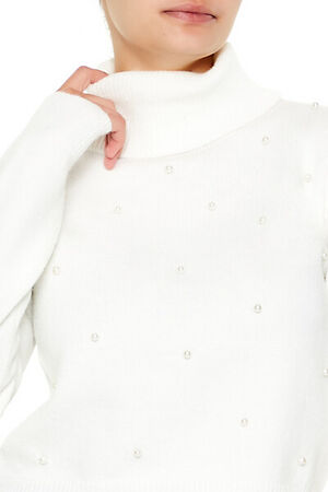 WHITE Faux Pearl Turtleneck Sweater, image 3