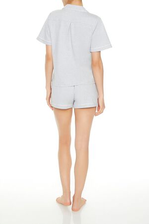 HEATHER GREY/WHITE Piped-Trim Pajama Shorts, image 3