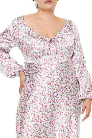 LAVENDER/MULTI Plus Size Satin Floral Maxi Dress, image 2