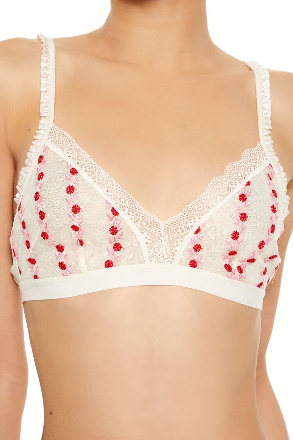 CREAM/MULTI Sheer Floral Ruffle Bralette, image 2