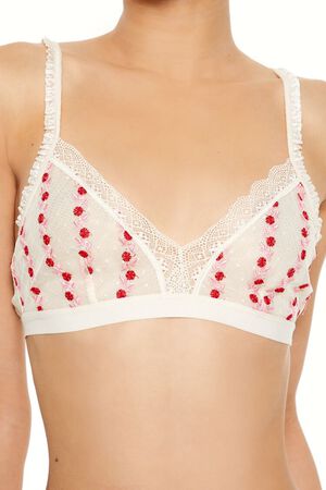 CREAM/MULTI Sheer Floral Ruffle Bralette, image 2