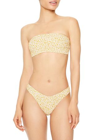 SAND/GOLD Jacquard Floral High-Leg Bikini Bottoms, image 1