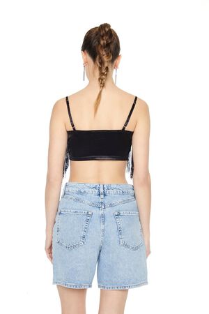LIGHT BROWN Satin Fringe Cropped Cami, image 3
