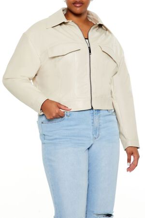 CHAMPAGNE Plus Size Faux Leather Jacket, image 3
