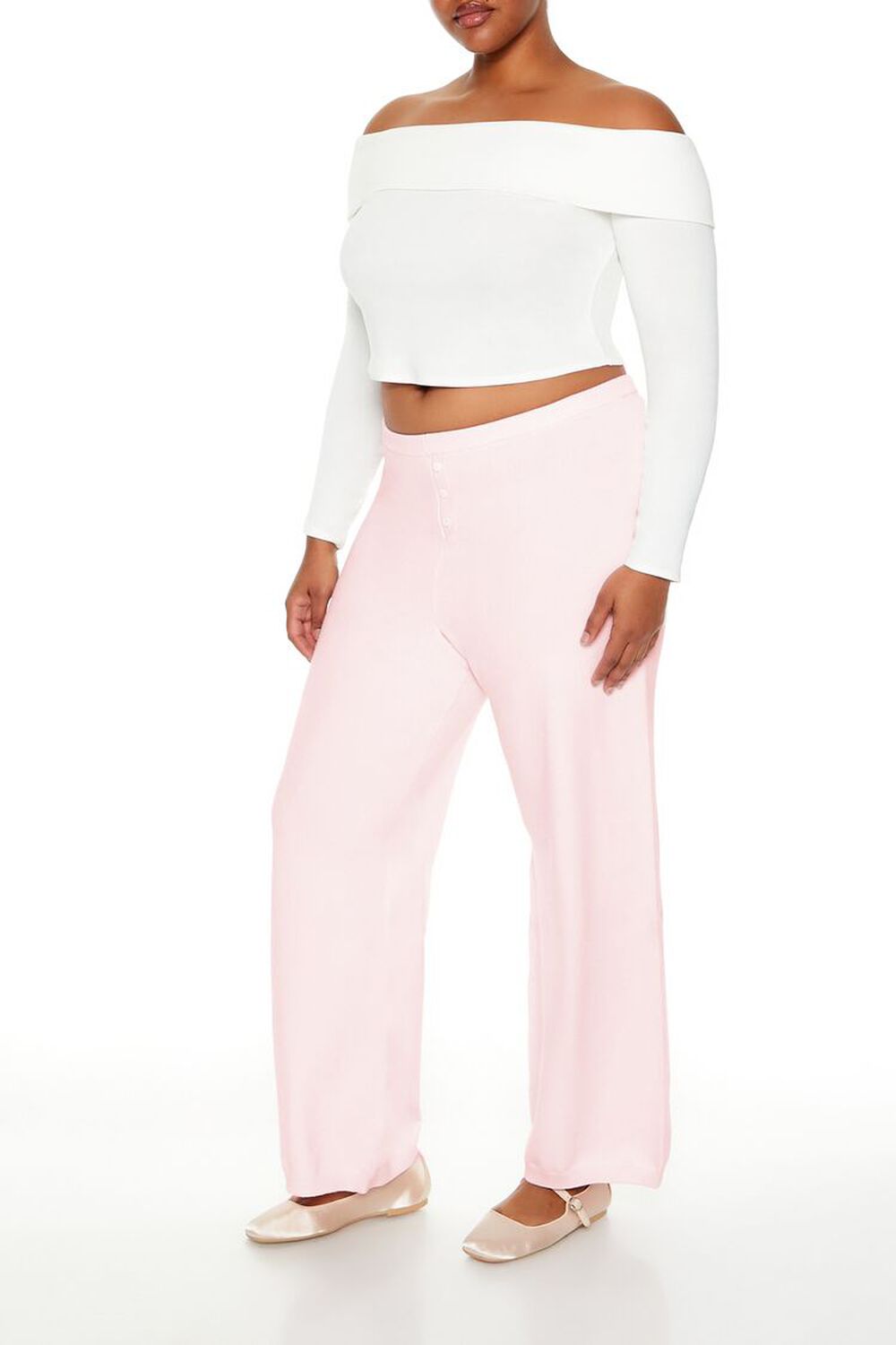 SEASHELL PINK Plus Size Sweater-Knit Wide Pants, image 3