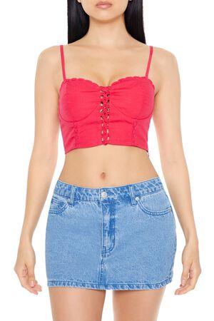 HOT PINK Crisscross Bustier Cropped Cami, image 1