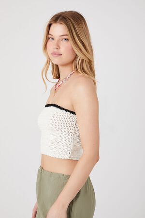 WHITE/BLACK Sweater-Knit Cropped Tube Top, image 2