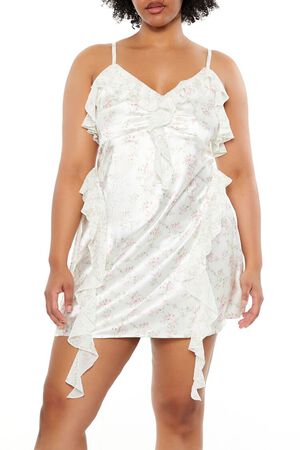 WHITE/PINK  Plus Size Floral Mini Slip Dress, image 2