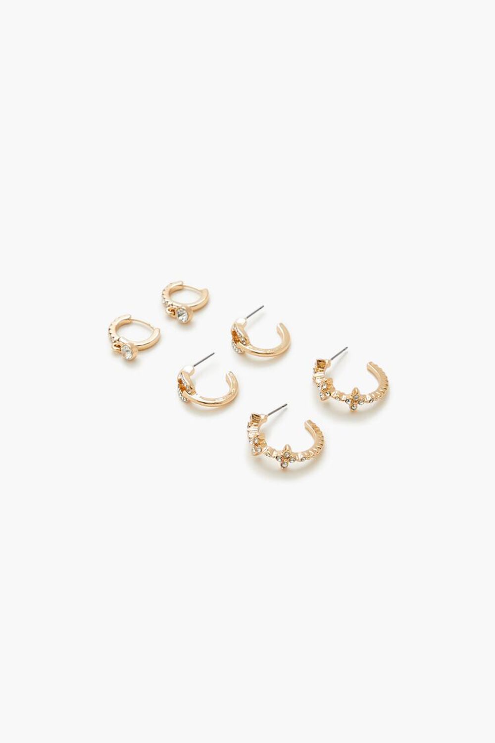 GOLD/CLEAR Rhinestone Hoop Earring Set, image 2