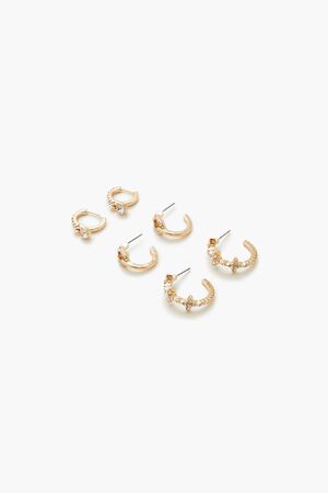 GOLD/CLEAR Rhinestone Hoop Earring Set, image 2