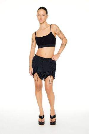 BLACK Ruched Toggle Drawstring Shorts, image 1