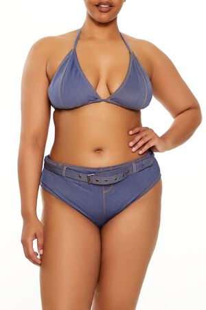 DENIM Plus Size Denim Bikini Top, image 1