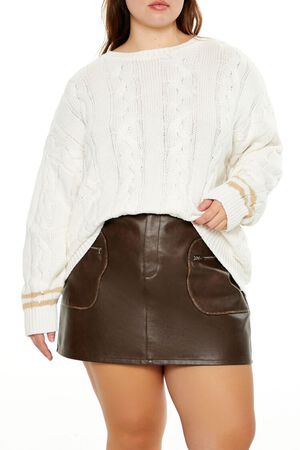 CREAM/MULTI Plus Size Cable Knit Sweater, image 1
