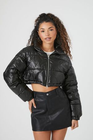 BLACK Cropped Puffer Jacket, image 1