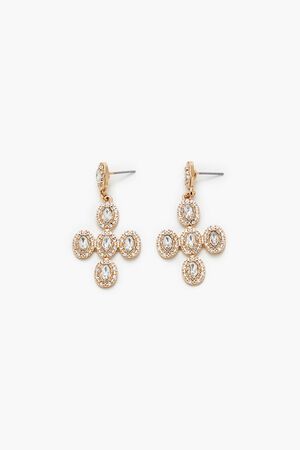 GOLD/CLEAR Faux Gem Cross Drop Earrings, image 1