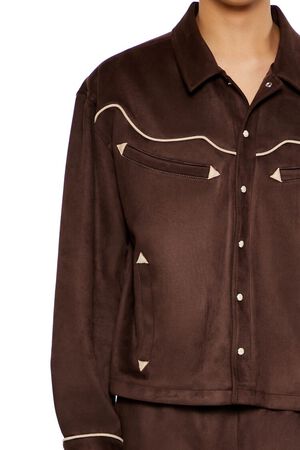 COCOA/TAUPE Geo Faux Suede Trucker Jacket, image 3