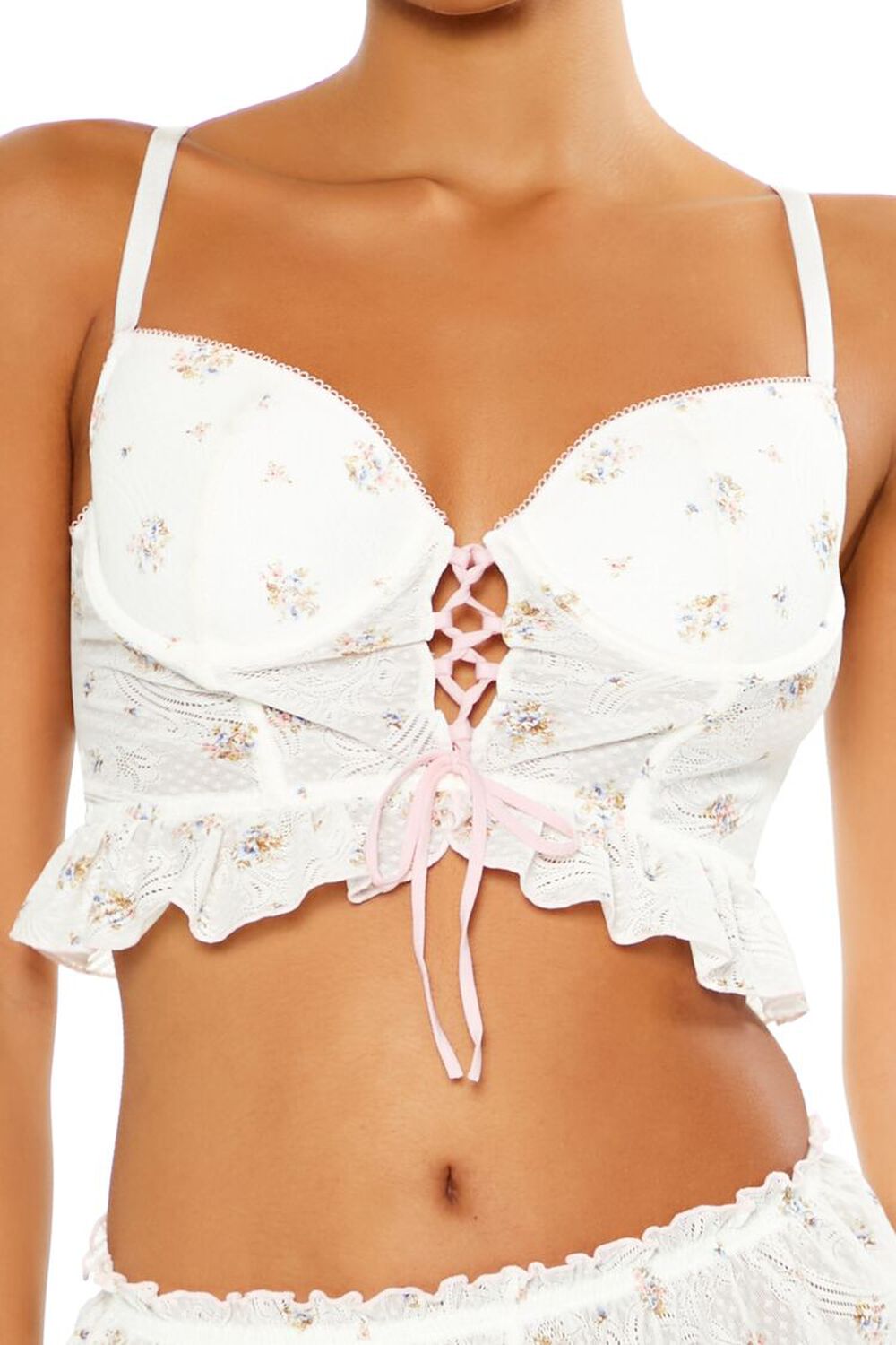 WHITE/MULTI Floral Lace-Up Lingerie Corset Cami, image 3