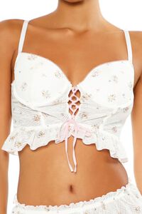 WHITE/MULTI Floral Lace-Up Lingerie Corset Cami, image 3