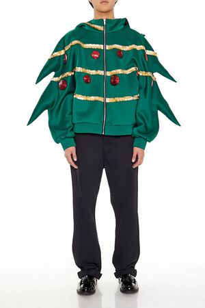 LIME/MULTI Christmas Tree Pajama Zip-Up Hoodie, image 2