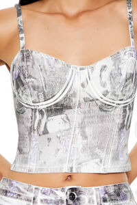 PURPLE/MULTI Abstract Print Denim Cropped Cami, image 3