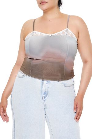 BROWN/MULTI Plus Size Gradient Cropped Cami, image 1