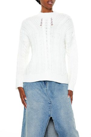 WHITE Lace-Back Cable Knit Sweater, image 1