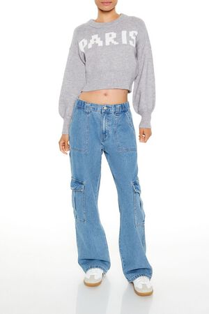 GREY/MULTI Paris Graphic Cropped Sweater, image 2