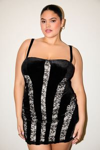 BLACK Plus Size Lace & Velvet Mini Dress, image 1