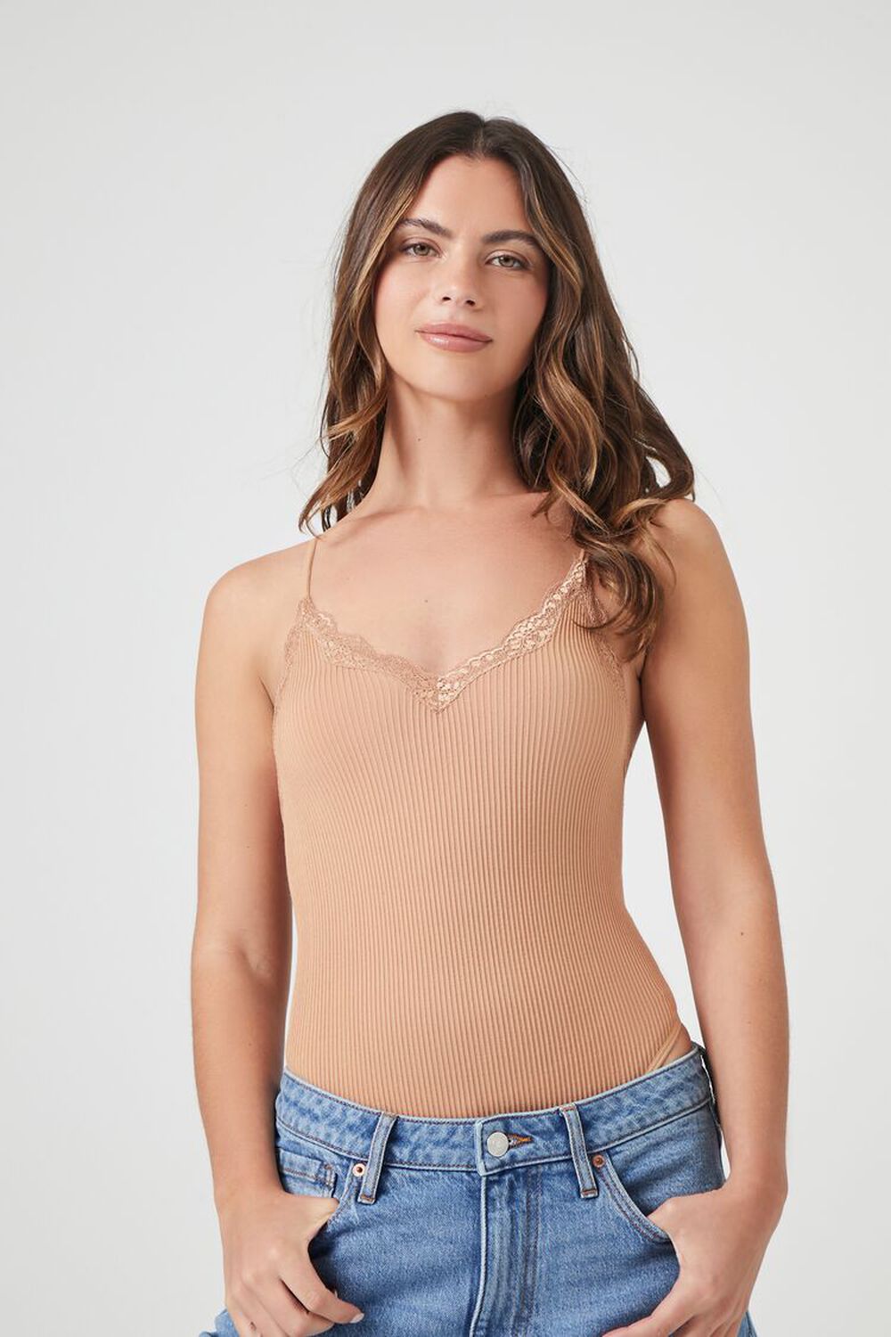 CAROB Seamless Ribbed Racerback Bodysuit, image 1