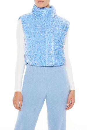 PINK Iridescent Sequin Faux Fur Vest, image 1