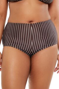 DARK BROWN/WHITE Plus Size Pinstriped Bikini Bottoms, image 2