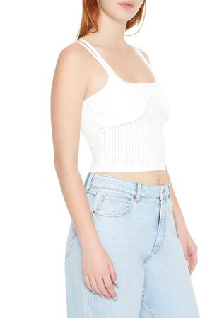WHITE Sweater-Knit Cropped Cami, image 2