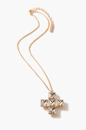 GOLD/CLEAR Frasier Sterling Faux Gem Cross Necklace, image 2