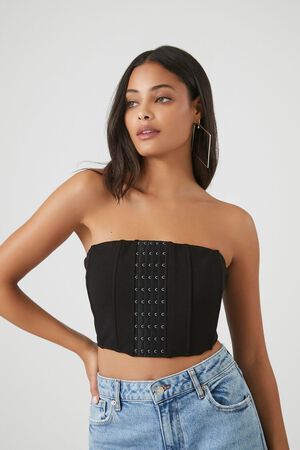BLACK Hook-and-Eye Cropped Tube Top, image 1