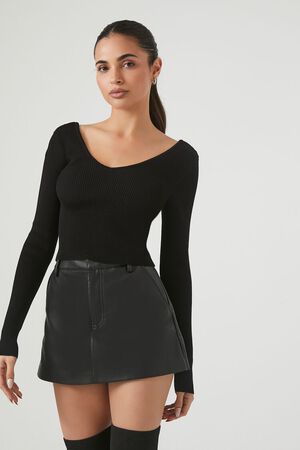BLACK Cropped Rib-Knit Sweater, image 1