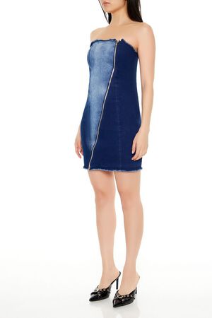 DARK DENIM Zip-Up Denim Tube Mini Dress, image 3