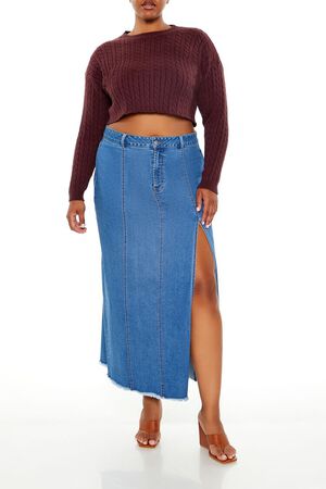 MERLOT Plus Size Cable Knit Cropped Sweater, image 2