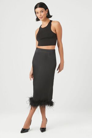 BLACK Feather-Trim Maxi Skirt, image 1