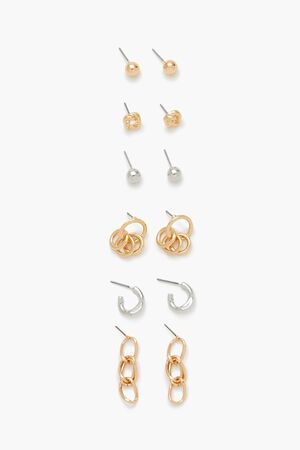 GOLD/SILVER Stud & Drop Earring Set, image 1