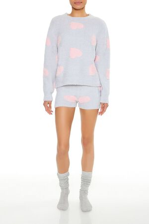 LIGHT GREY/PINK Heart Print Pajama Sweater, image 2