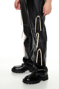 BLACK/CREAM Two-Tone Faux Leather Flare Pants, image 5