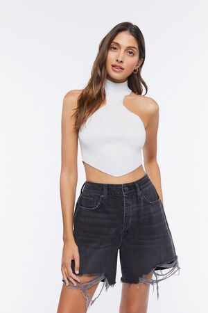 GREY Sweater-Knit Mock Neck Crop Top, image 1
